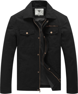 WenVen Men's Spring Jacket Lightweight Long Sleeve Work Coat Black L