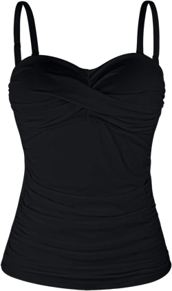 Ocean Blues Women's Strapless Bandeau Swimsuit Top Ruched Tummy Control Tankini Top Only Large Black