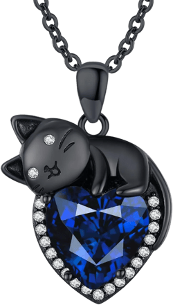 Black Cat Necklace for Women 925 Sterling Silver Love Heart Pendnat Cute Animal Jewelry Gifts for Her Wife Mom Birthday Valentines Mothers Day