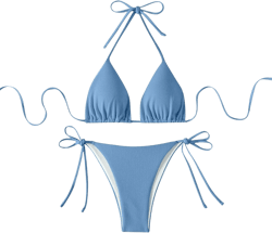 Women's Sexy Ribbed Bikini Sets Strapy Tiny Bikini Swimsuits Tie Side Triangle Bathing Suits Summer Sexy Beach Suit