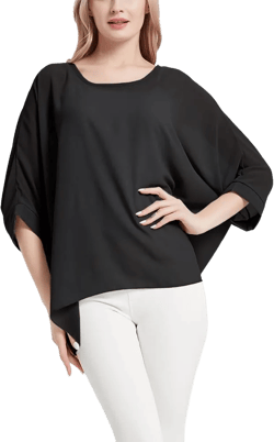Women's Bohemian Style Summer Beach Lagenlook Top Kimono Loose Waterfall Chiffon Kaftan Poncho Shirt Black