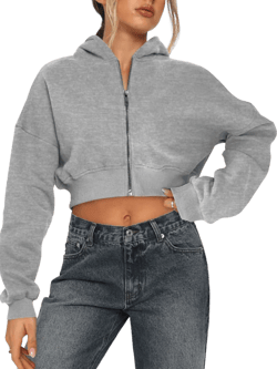 Zip Up Long Sleeve Hooded Cropped Jacket