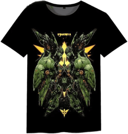 Fashion GUNDAM Anime Black Tops Unisex Short Sleeve Casual