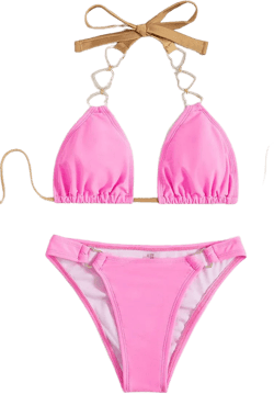 Pink Gold Rhinestone Hearts Sexy Two Piece Swimsuit