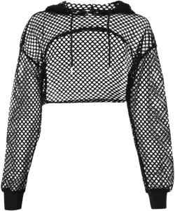 SIQITECHNO Womens Mesh Fishnet Long Sleeve Hoodie Drawstring Pullover Crop Top Hoodie Hollow Out Long Sleeve Pullover Crop Top Sweatshirt Black