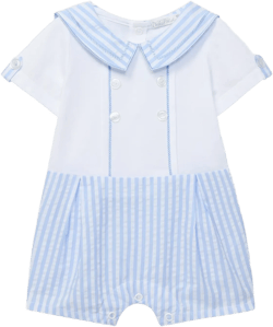 Pale Blue and White Striped Shortall Romper 5113