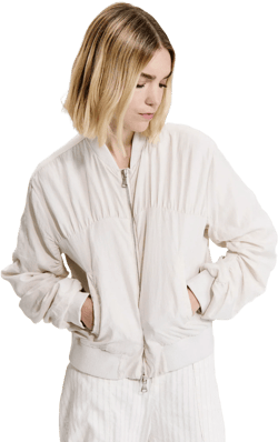 Silk Blend Short Bomber Jacket - Sand
