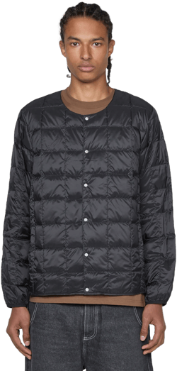 Crew Neck Soft Shell Button Down Jacket Black