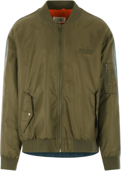 nylon and denim bomber jacket
