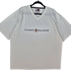 Vintage Tommy Hilfiger 90's White V Neck Cotton Tee Shirt Size XL