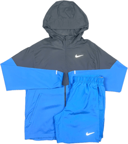 Nike UV Windrunner Jacket Grey/Sky Blue & Nike 7” Challenger Shorts Sky Blue Set