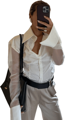 SILK ORGANZA SLEEVE SHIRT in WHITE