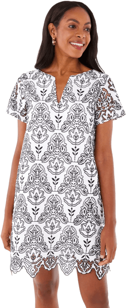 Lulu Dress Black & White Ironwork Geo Lace