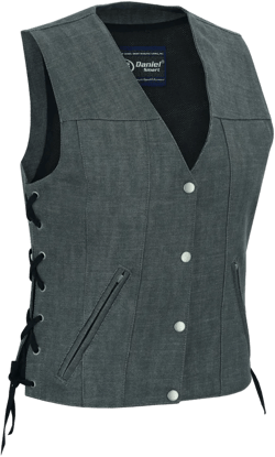 DM Women's Rough Rub-Off Raw Finish Broken Gray Denim Vest