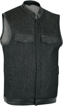 DM Men's Upgraded Rough Rub-Off Denim Motorcycle Vest w/Leather Trim