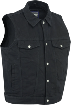 DM Men's Snap/Zipper Front Black  Denim Motorcycle Vest