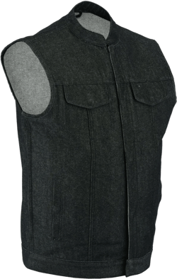 DM Men's Rough Rub-Off Raw Finish Motorcycle Denim Vest - Black