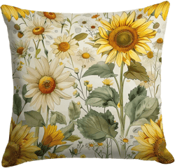Lady in Sunflower Field Cushion Cover, Sunflower Wreath Pattern