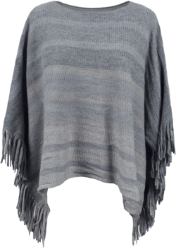 Striped Boat Neck Poncho with Fringes