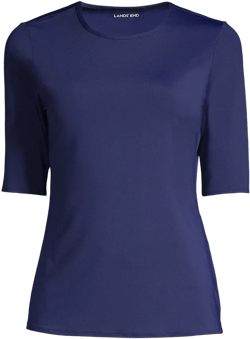 Lands' End Women's SunShade UPF 50 Elbow Sleeve Relaxed Rash Guard - X Large - Deep Sea Navy