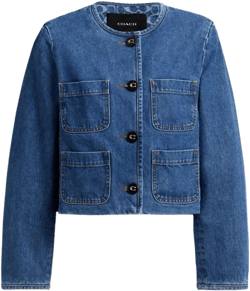 COACH Women's Blue Collarless Denim Jacket In Organic Cotton