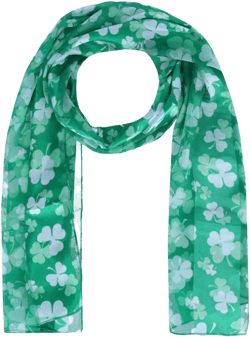 CTM Women's Lightweight Satin St. Patrick's Clover Leaf Print Scarf, Green