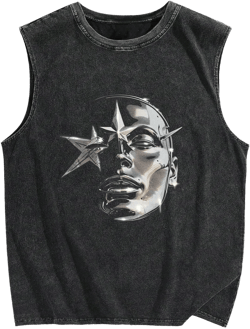 Verdusa Men's Vintage Graphic Tees Washed Tank Tops Sleeveless Summer Tops Large Black