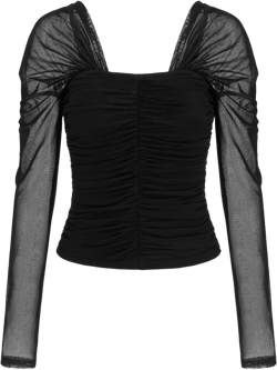 Mesh Square Neck Ruched Long Sleeve Top