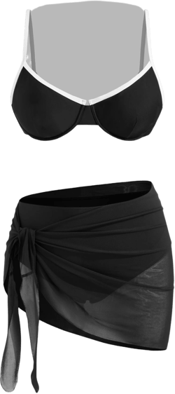 Sweetheart Contrasting Binding Underwire Full Coverage Bikini Set With Sarong Curve & Plus