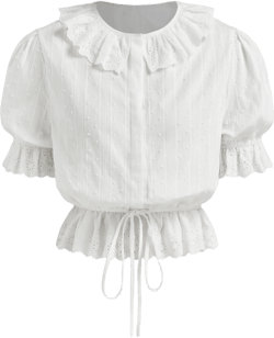 Broderie Anglaise 100% Cotton Drawstring Puff Sleeve Oversized Top