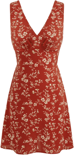 V-neck Floral Cut Out Knotted Mini Dress