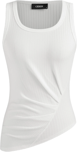 U-neckline Solid Asymmetrical Hem Tank Top