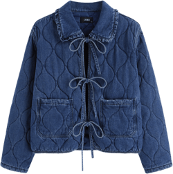Denim Tie Front Bow Oversized Quilted Jacket Curve & Plus