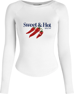 Sweet & Hot Boat Neck Pepper Graphic Long Sleeve Tee