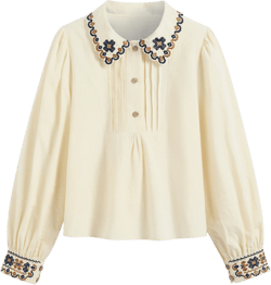 100% Cotton Collar Aztec Button Long Sleeve Blouse