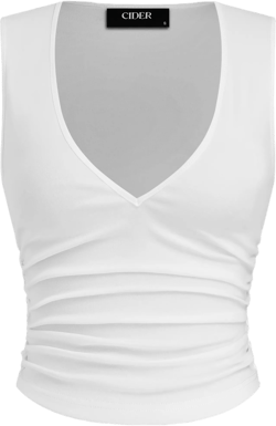 Cotton-blend V-neck Ruched Tank Top