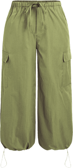 Solid Low-Rise Parachute Cargo Pants Curve & Plus