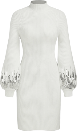 Sequins High Neck Lantern Sleeve Knitted Dress