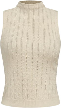 Knitted High Neck Solid Tank Top