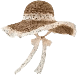 Women’s Lace - Trimmed Wide Brim Sun Hat for Summer - Crochet Beach Cap with Adjustable Strap White