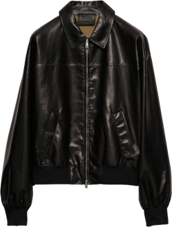 Leather Bomber Jacket In Black+sand