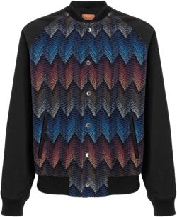Cotton-blend Bomber Jacket With Zigzag Knit Insert In Multicoloured