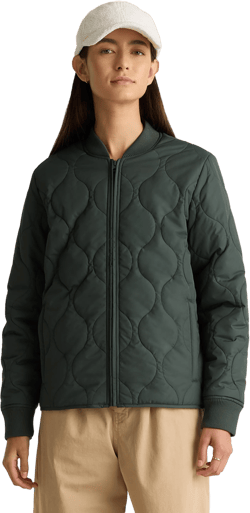 Women's Featherless Quilted Puffer Bomber Jacket In Verdant Pine