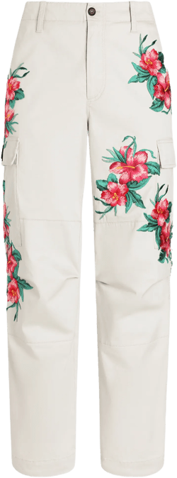Cotton Cargo Pants With Floral Patches In Beige