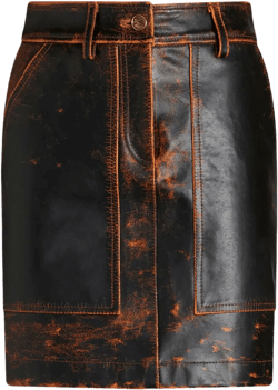 distressed-finish leather mini skirt