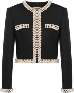 Faux Pearl-embellished Virgin Wool Blazer In Black