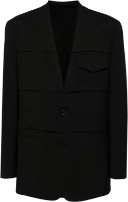 Layered Wool Collarless Blazer In Black