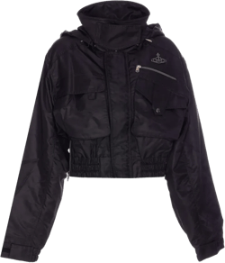 Cropped Bomber Jacket Hood Removable In Black