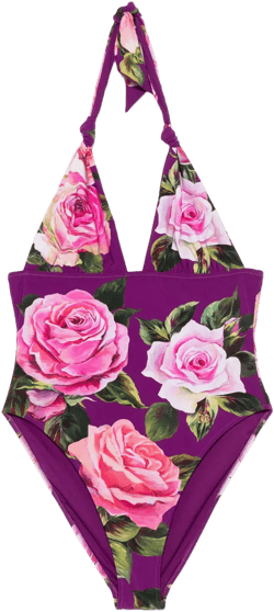 rose-print V-neck swimsuit