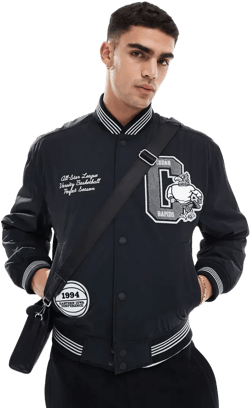 Varsity Bomber Jacket In Black